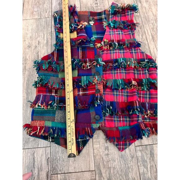 Vintage Paula Sweet Women's Art To Wear Mixed Plaid Print flannel Vest Size L - Picture 6 of 6
